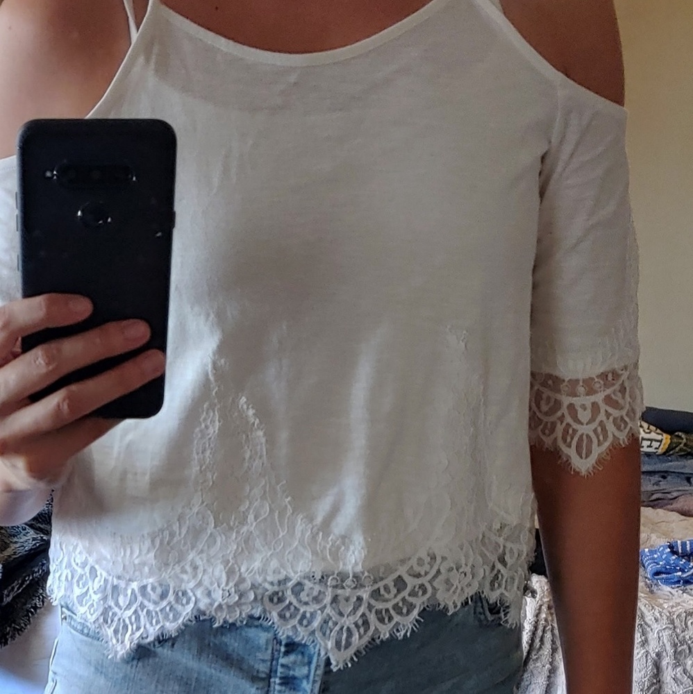 Topshop white lace top